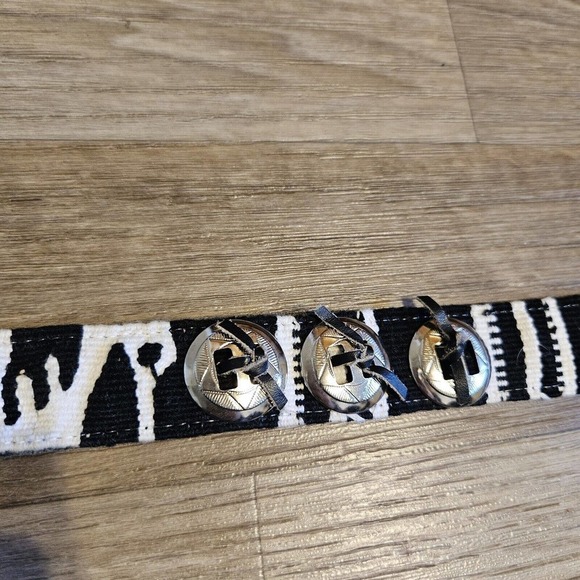 Express Compagnie Internationale Leather Corduroy Belt Size S Black White - Picture 12 of 14